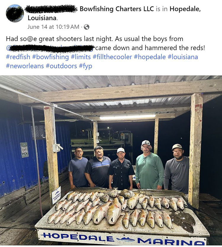 bowfishing dock shot redfish creel limit